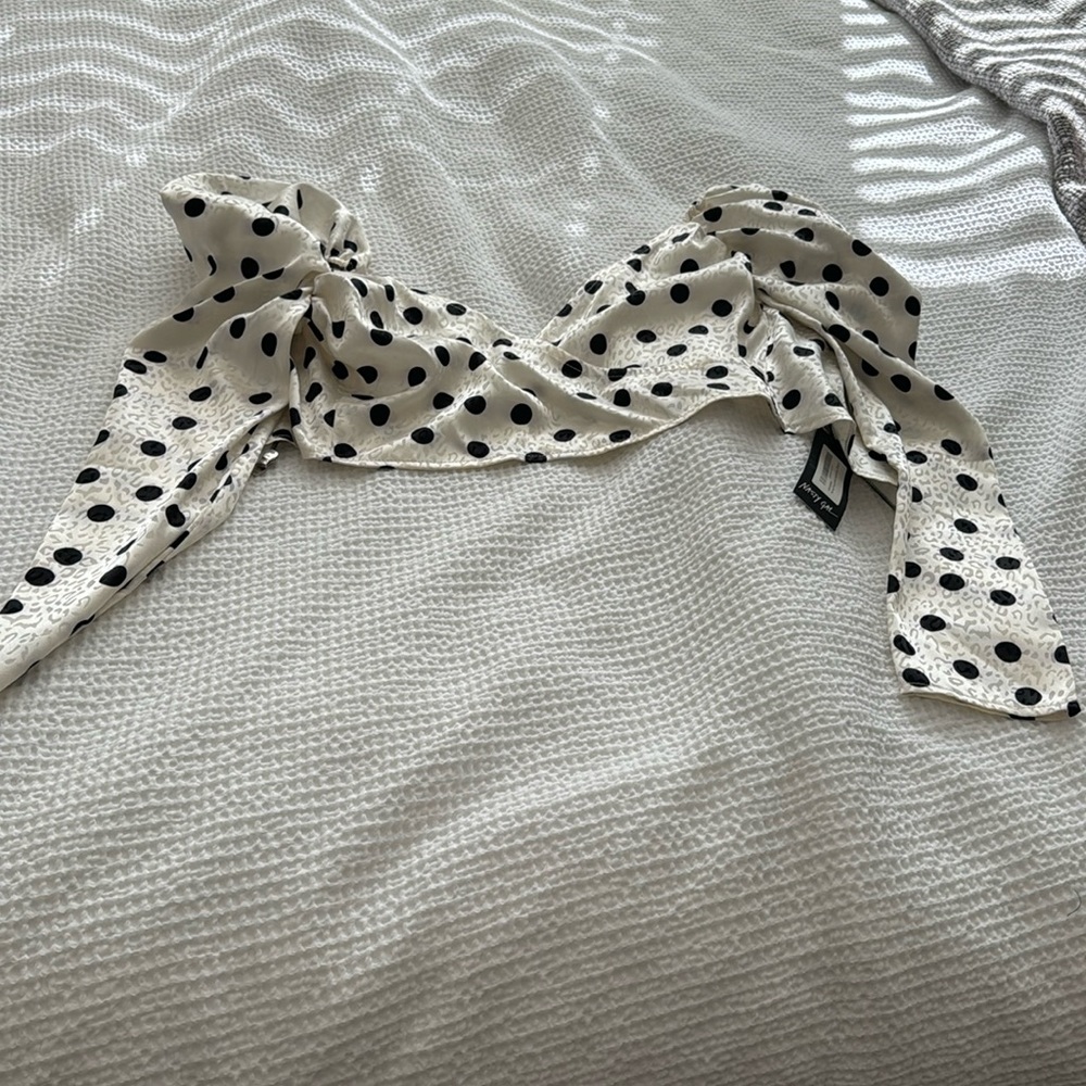 ruched wrap crop top spotty jacquard cream nwt